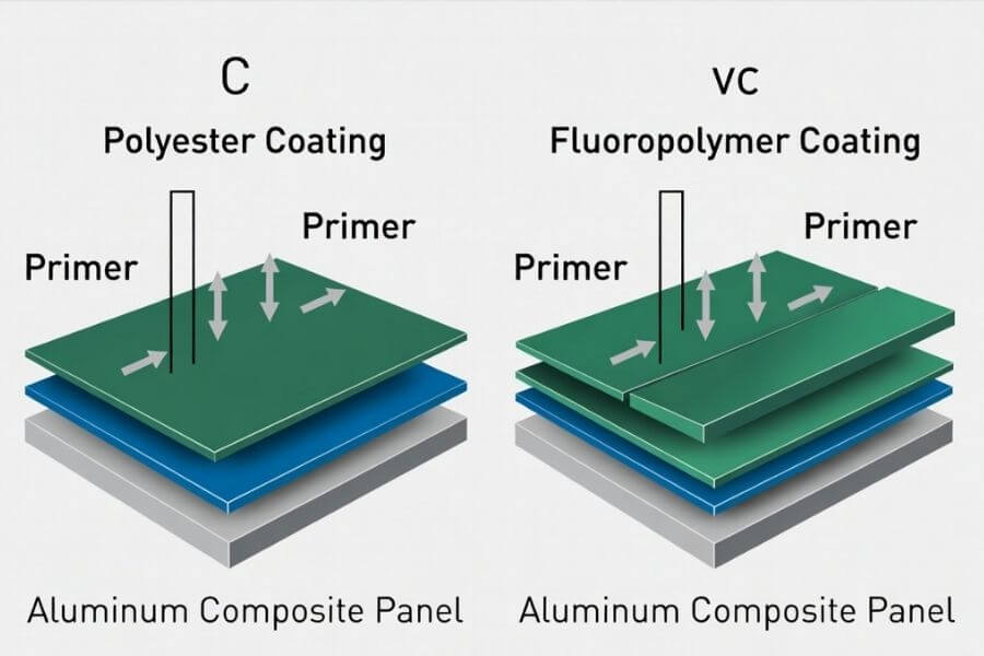 diagram explaining polyester vs fluoropolymer coatings on architectural panels