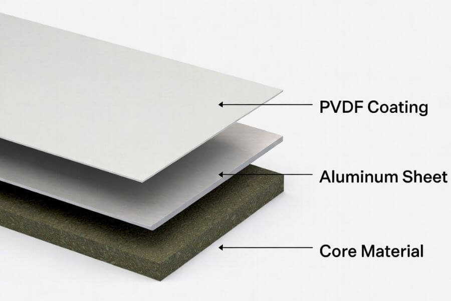 aluminum composite panel structure with PVDF coating improving cleanability