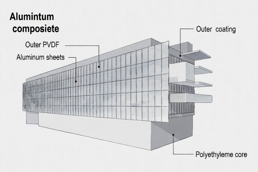 aluminum composite panel facade in commercial building showing long term clean performance