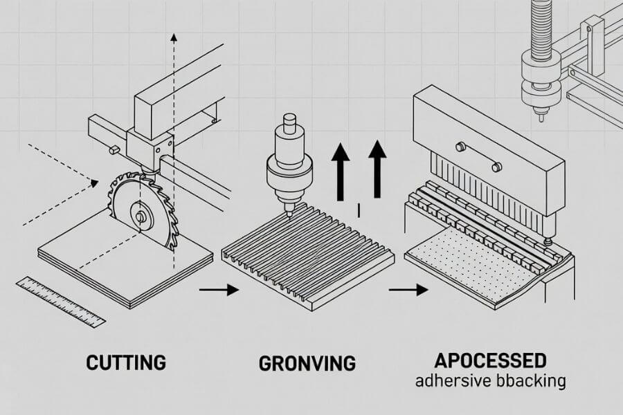 ACP panel fabrication process including cutting forming and assembly steps