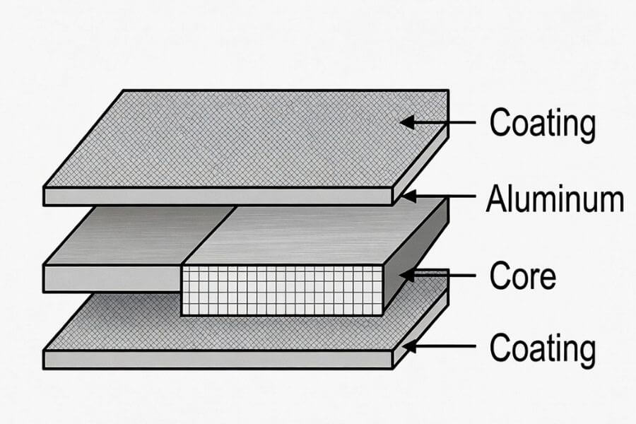 aluminum composite panel coating structure showing how ACP color matching is controlled through coating systems