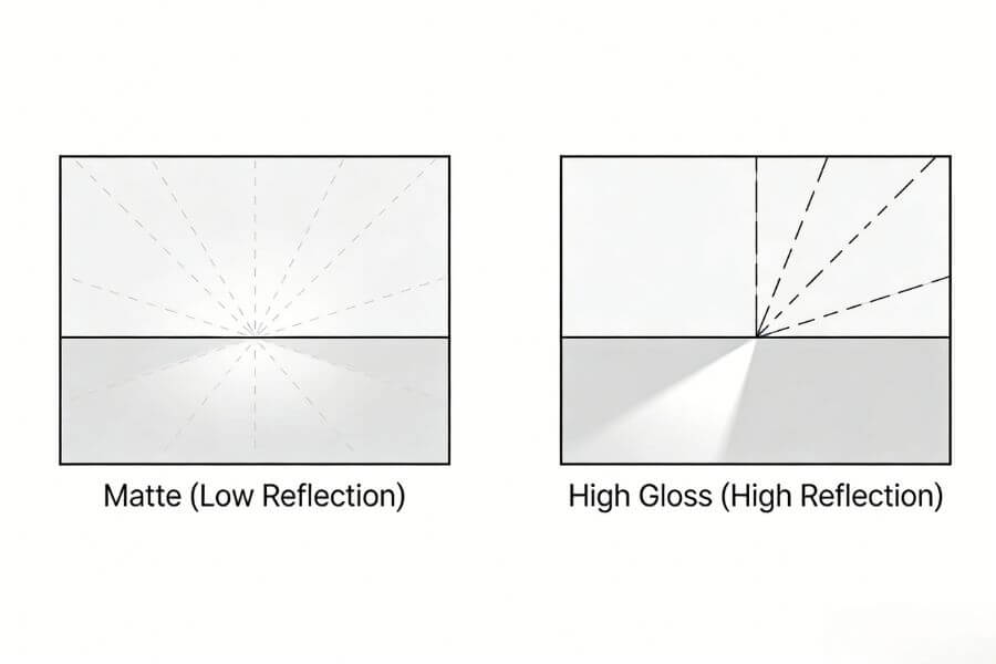 gloss unit comparison matte vs gloss ACP light reflection diagram