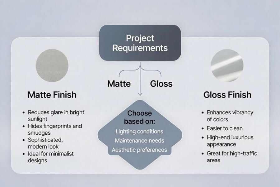 matte vs gloss ACP facade selection guide for architectural projects
