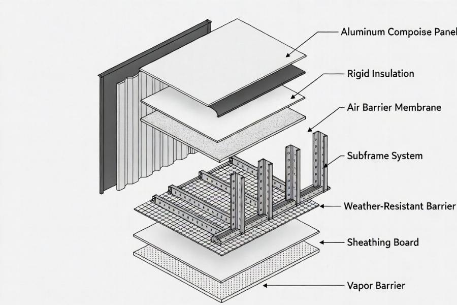 ACM cladding system exterior wall assembly components diagram ACM cladding system exterior wall assembly components diagram