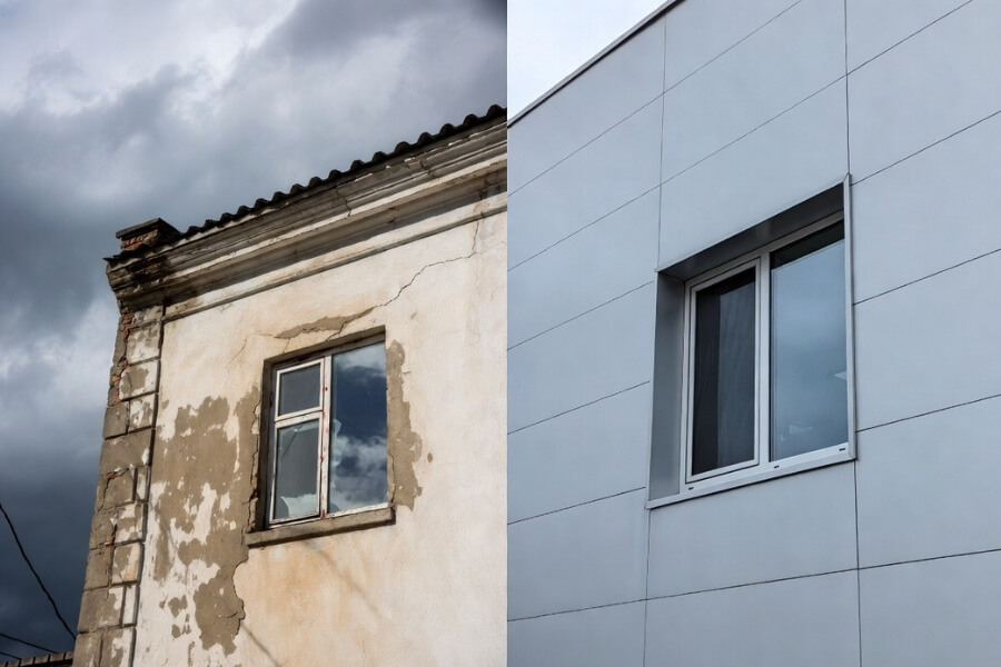 residential renovation using ACM panels facade before and after building upgrade residential renovation using ACM panels facade before and after building upgrade