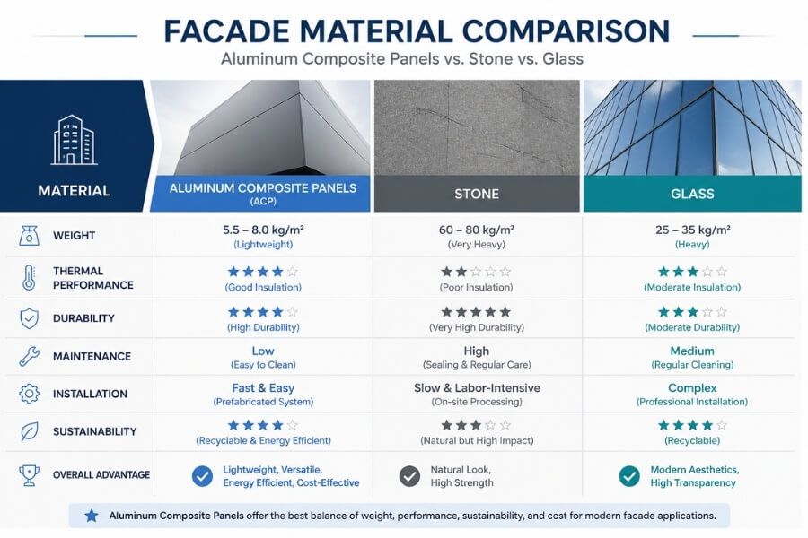 comparison of aluminum composite panels and traditional facade materials comparison of aluminum composite panels and traditional facade materials