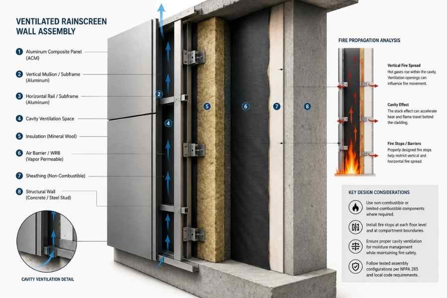 ventilated rainscreen wall assembly with aluminum composite panel fire protection design ventilated rainscreen wall assembly with aluminum composite panel fire protection design