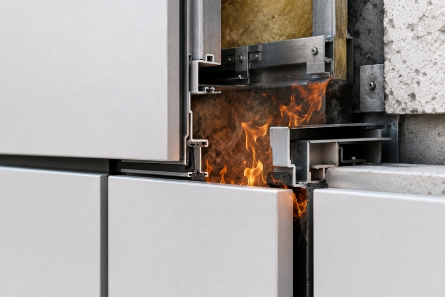 ACM façade joint design and panel edge detailing affecting fire propagation pathways