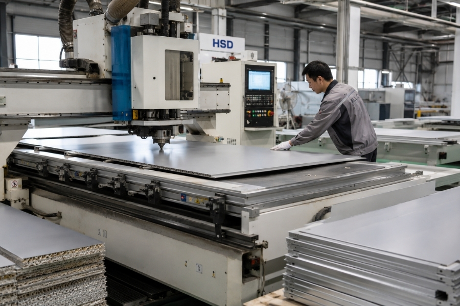 CNC routing and cassette fabrication process for ACP aluminum composite panels