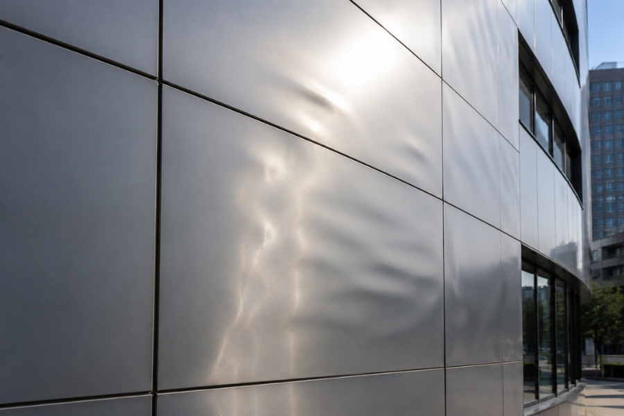 Oil-canning and surface waviness on large-format ACP façade panels