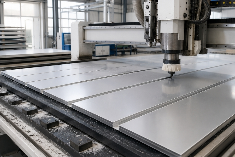 CNC V-grooving process for curved ACP panel fabrication and routed bending applications CNC V-grooving process for curved ACP panel fabrication and routed bending applications