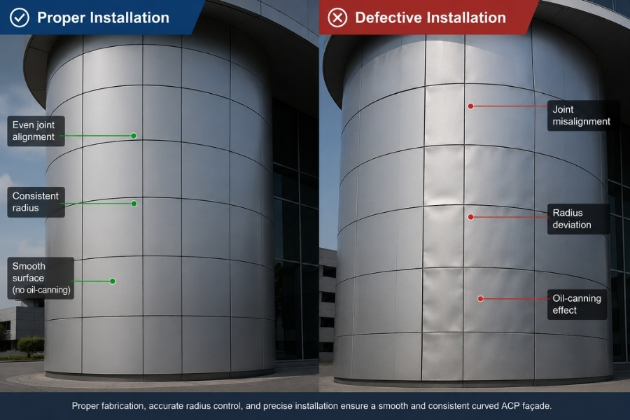 common curved ACP installation problems including radius deviation and panel joint misalignment common curved ACP installation problems including radius deviation and panel joint misalignment